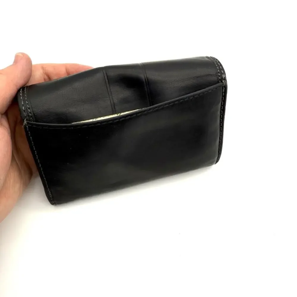 Coach Bleecker Wallet Black Leather Embossed Signature Carriage Logo Pink Lining